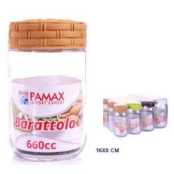 SET 12 BARATTOLI CONTENITORI IN VETRO 660CC TAPPO COLORATO ERMETICO RATTAN CASA