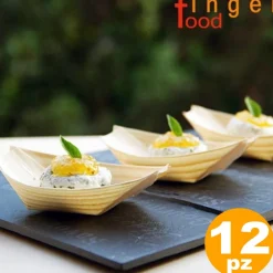 SET 12 BARCHETTE FINGER FOOD IN FIBRA DI PIOPPO CATERING APERITIVO 12,5 X 7 CM