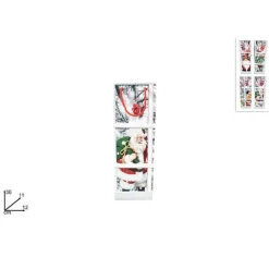 SET 3 BUSTE REGALO STAMPA FINESTRA CON PAESAGGI INNEVATI MANICI ROSSI 36X12X11CM