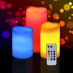 SET 3 CANDELE LED LUCE RGB CANDELA TELECOMANDO FUOCO FINTO CROMOTERAPIA MASSAGGI