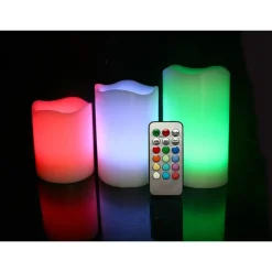 SET 3 CANDELE LED LUCE RGB CANDELA TELECOMANDO FUOCO FINTO CROMOTERAPIA MASSAGGI