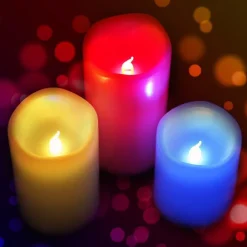 SET 3 CANDELE LED LUCE RGB CANDELA TELECOMANDO FUOCO FINTO CROMOTERAPIA MASSAGGI
