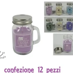 SET 12 CANDELE PROFUMATE IN BARATTOLINI VETRO CON MANICO VARIE FRAGRANZE