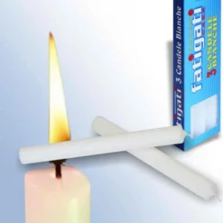 SET 3 CANDELE STEARICHE CANDELA VOTIVA IN CERA BIANCHE LUNGHE 18X2CM DECORAZIONI