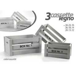 SET 3 CASSETTE BOX SCATOLE IN LEGNO DECORATE 16/14/10CM COLORI ASSORTITI 763700