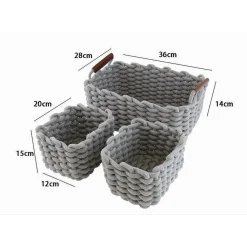 SET 3 CESTINI INTRECCIATI CORDA CESTO PORTA OGGETTI ORGANIZZA DECORA CASA 10635