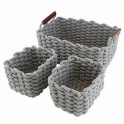 SET 3 CESTINI INTRECCIATI CORDA CESTO PORTA OGGETTI ORGANIZZA DECORA CASA 10635