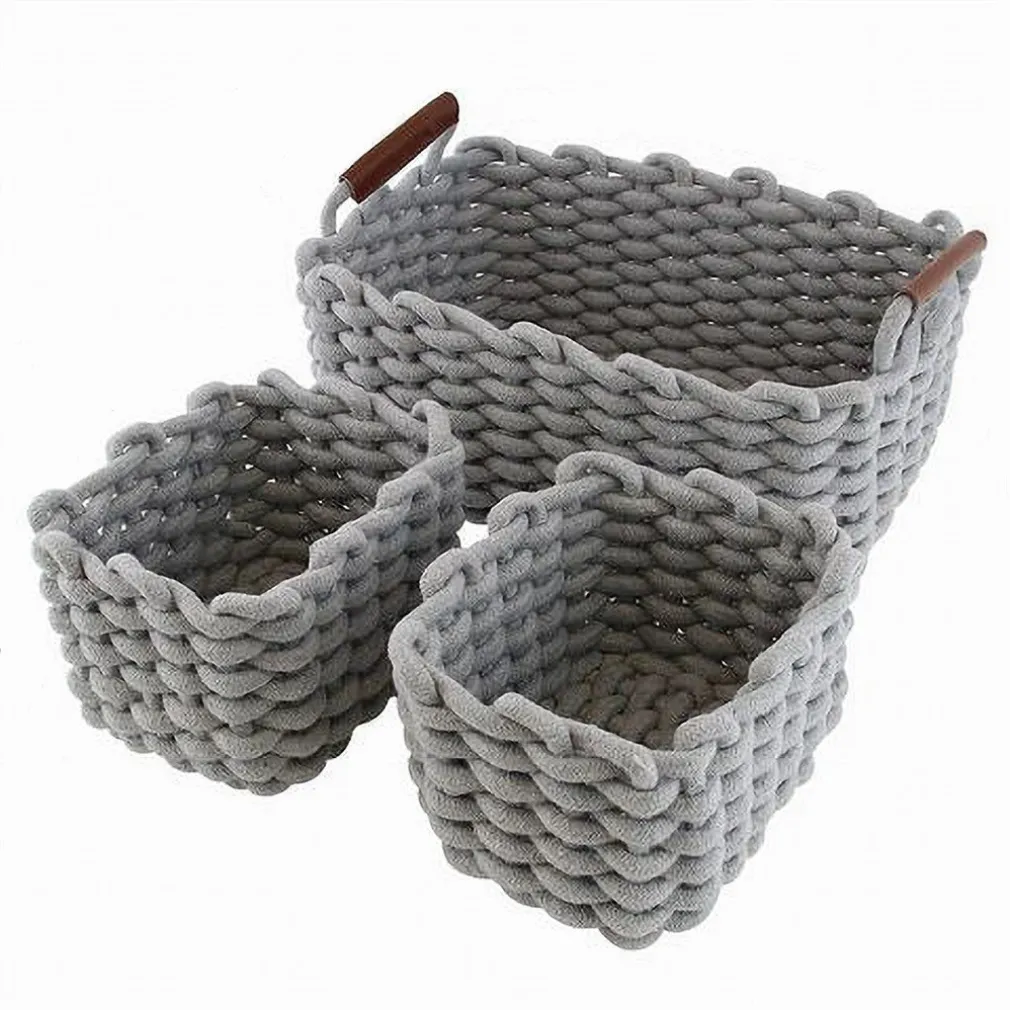 SET 3 CESTINI INTRECCIATI CORDA CESTO PORTA OGGETTI ORGANIZZA DECORA CASA 10635