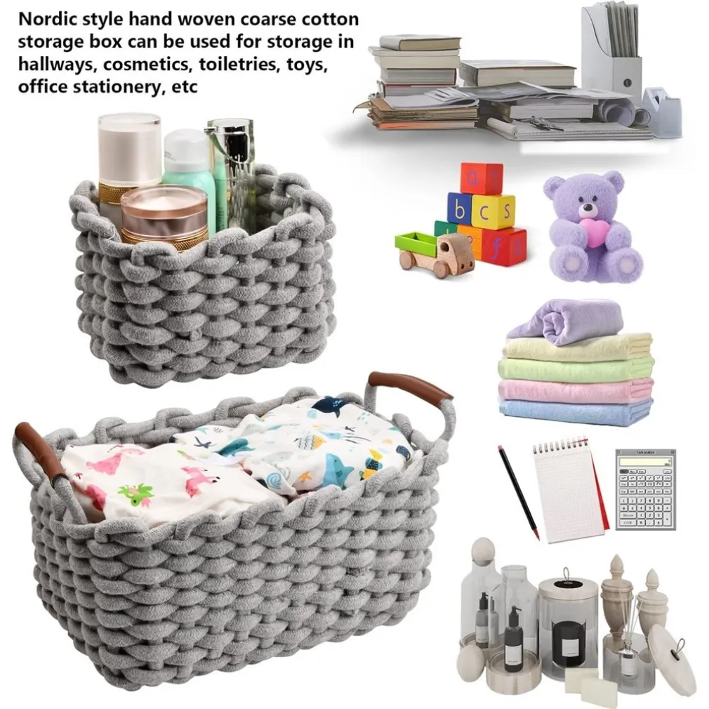 SET 3 CESTINI INTRECCIATI CORDA CESTO PORTA OGGETTI ORGANIZZA DECORA CASA 10635