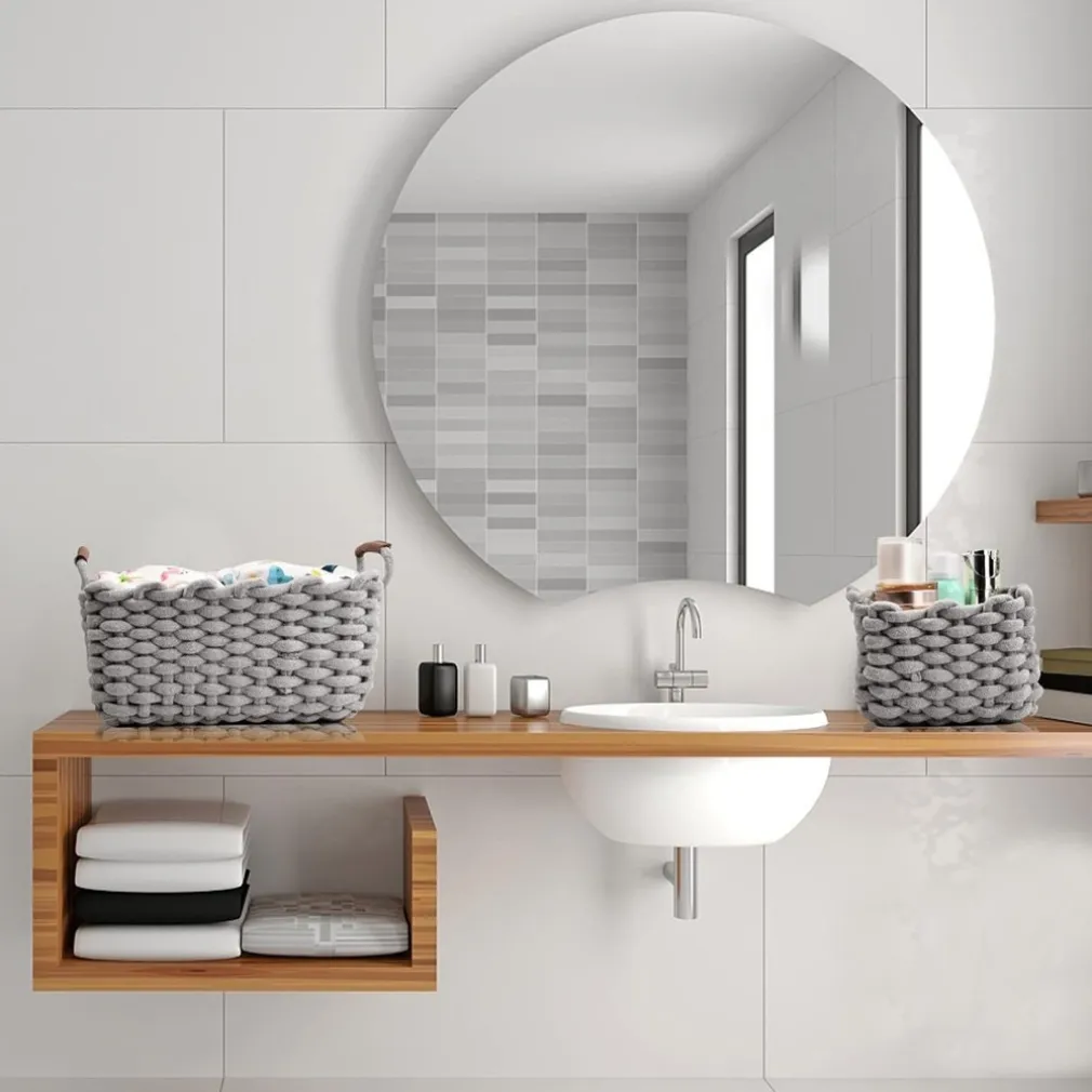 SET 3 CESTINI INTRECCIATI CORDA CESTO PORTA OGGETTI ORGANIZZA DECORA CASA 10635