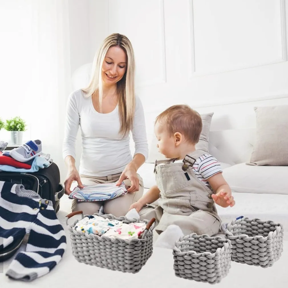 SET 3 CESTINI INTRECCIATI CORDA CESTO PORTA OGGETTI ORGANIZZA DECORA CASA 10635