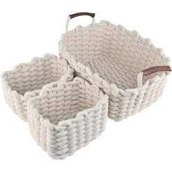 SET 3 CESTINI INTRECCIATI IN CORDA CESTO PORTAOGGETTI ORGANIZZA DECORA CASA 10634
