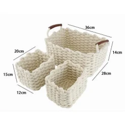 SET 3 CESTINI INTRECCIATI IN CORDA CESTO PORTAOGGETTI ORGANIZZA DECORA CASA 10634