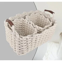 SET 3 CESTINI INTRECCIATI IN CORDA CESTO PORTAOGGETTI ORGANIZZA DECORA CASA 10634