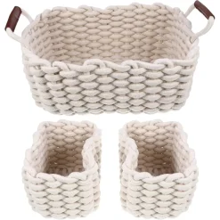 SET 3 CESTINI INTRECCIATI IN CORDA CESTO PORTAOGGETTI ORGANIZZA DECORA CASA 10634