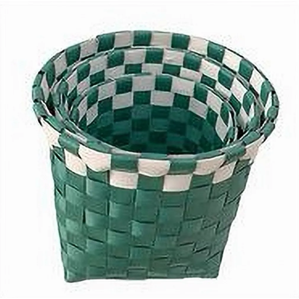 SET 3 CESTINI PORTA OGGETTI ORGANIZER TESSUTO BAGNO ROTONDI VERDE BIANCO 59078