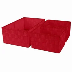SET 3 CESTINI PORTA OGGETTI ORGANIZER IN TESSUTO RETTANGOLARI BAGNO ROSSO 69910