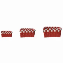SET 3 CESTINI PORTAOGGETTI ORGANIZER TESSUTO BAGNO RETTANGOLARI ROSSO BIANCO 59083