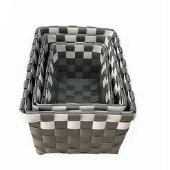 SET 3 CESTINI PORTAOGGETTI ORGANIZER TESSUTO BAGNO RETTANGOLARI GRIGIO BIANCO 59081