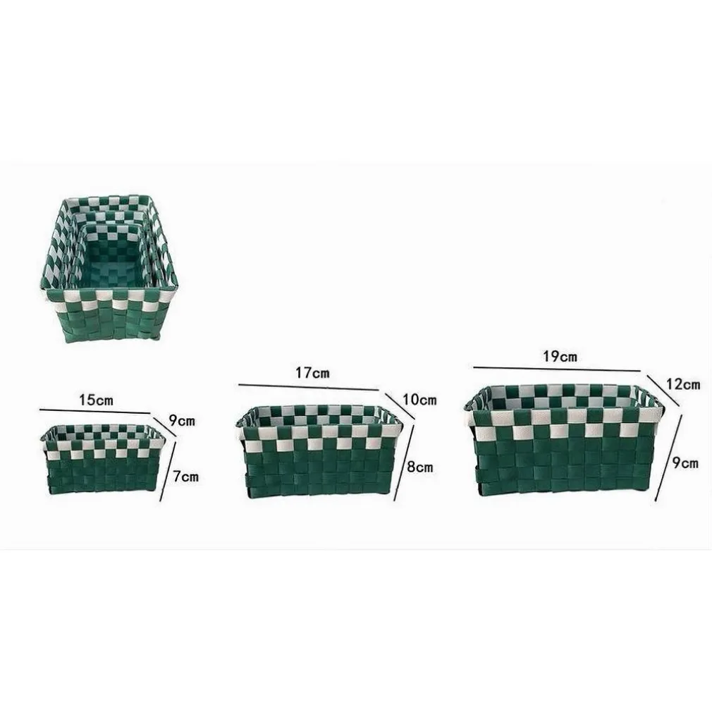 SET 3 CESTINI PORTAOGGETTI ORGANIZER TESSUTO BAGNO RETTANGOLARI VERDE BIANCO 59084