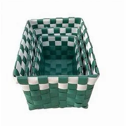 SET 3 CESTINI PORTAOGGETTI ORGANIZER TESSUTO BAGNO RETTANGOLARI VERDE BIANCO 59084