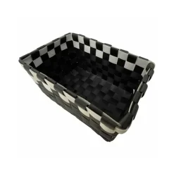 SET 3 CESTINI PORTAOGGETTI ORGANIZER TESSUTO BAGNO RETTANGOLARI NERO BIANCO 59079