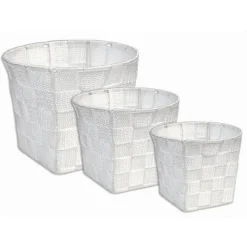 SET 3 CESTINI ROTONDI PORTAOGGETTI IN TESSUTO BIANCO PER BAGNO CASA CUCINA 79043