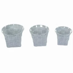 SET 3 CESTINI TONDI PORTA OGGETTI TESSUTO GRIGIO CHIARO BAGNO CASA CUCINA 79042