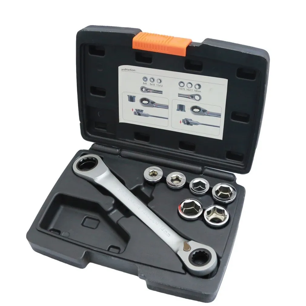 SET 7 CHIAVE A CRICCHETTO REVERSIBILE ESAGONALI 14-19MM 5 INNESTI 6-19MM