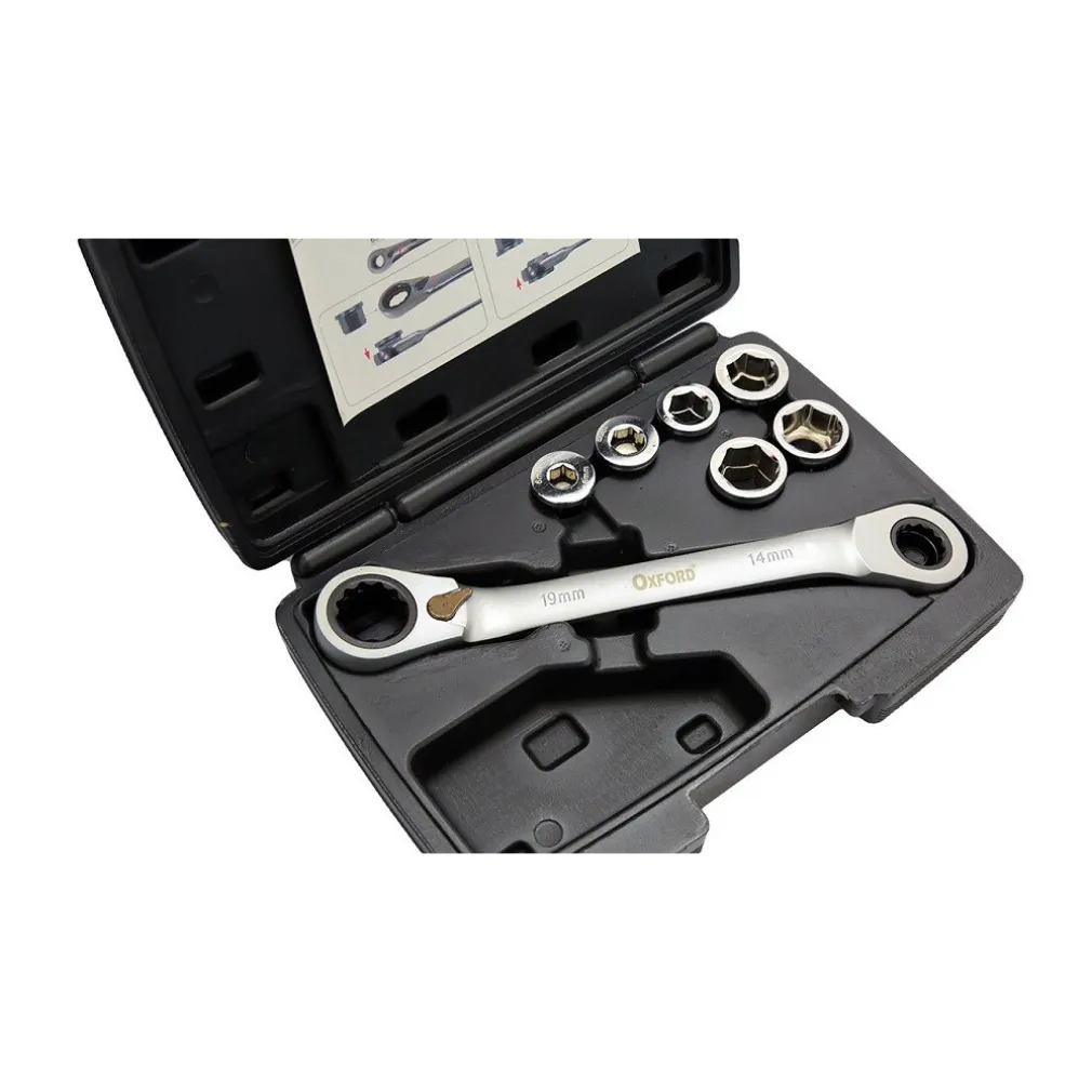 SET 7 CHIAVE A CRICCHETTO REVERSIBILE ESAGONALI 14-19MM 5 INNESTI 6-19MM