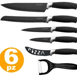 SET 6 COLTELLI CERAMICA ACCIAIO DA CUCINA - NERI ROYALTY LINE ANTIADERENTE