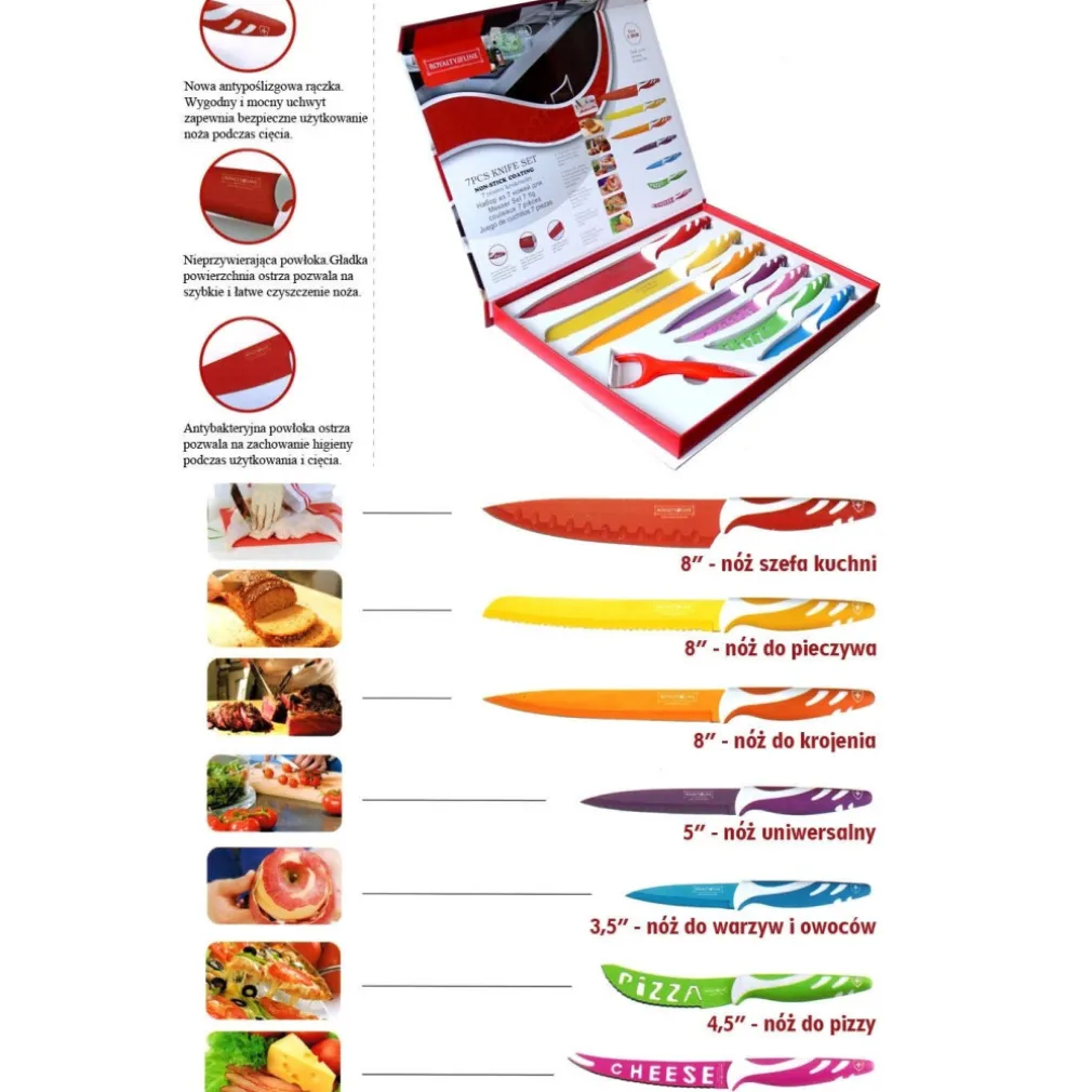 SET 7 COLTELLI DA CUCINA COLORATI CERAMICA PIU PELAPATATE ROYALTY LINE ACCIAIO