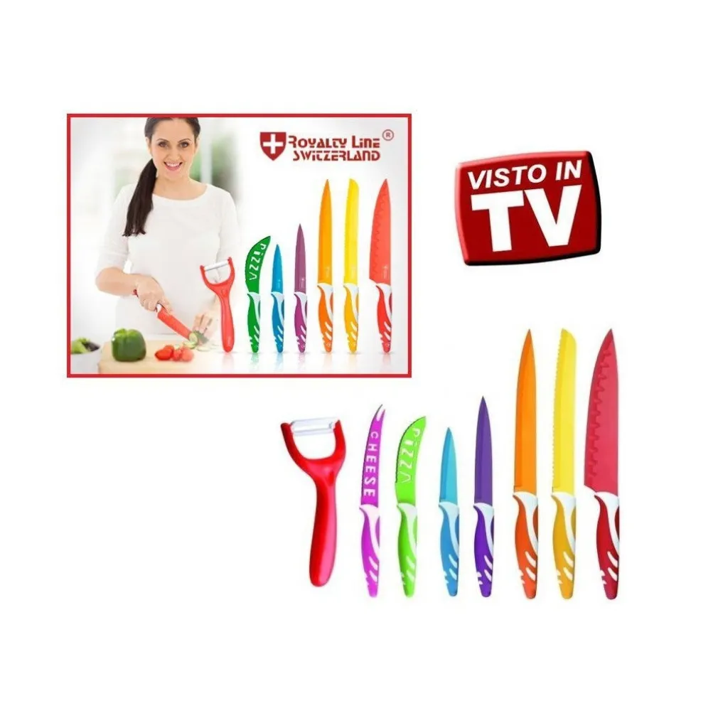 SET 7 COLTELLI DA CUCINA COLORATI CERAMICA PIU PELAPATATE ROYALTY LINE ACCIAIO