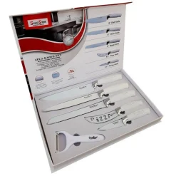 SET 5 COLTELLI DA CUCINA IN ACCIAIO MANICO ANTISCIVOLO + PELAPATATE WHITE