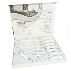 SET 7 COLTELLI DA CUCINA IN ACCIAIO MANICO ANTISCIVOLO PIU PELAPATATE WHITE