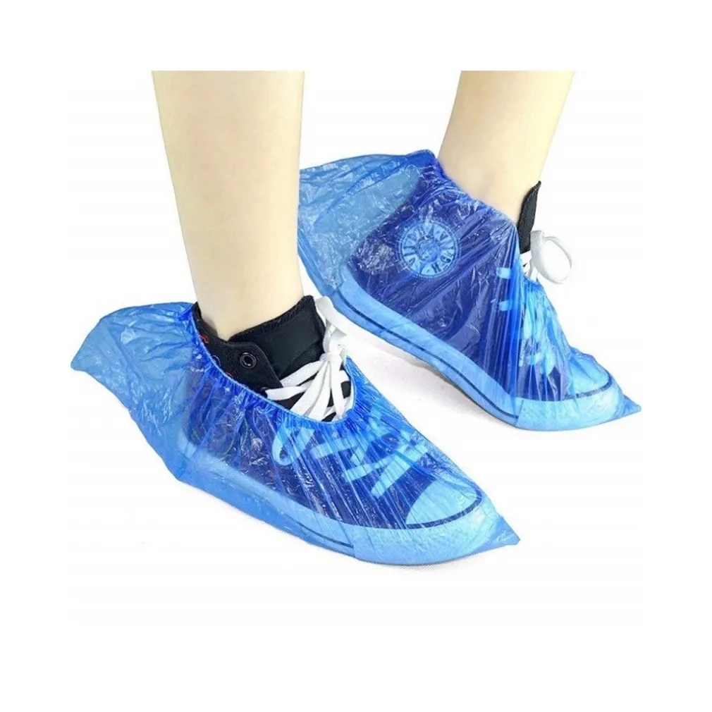 SET 100 COPRISCARPE IN PLASTICA BLU IMPERMEABILI MONOUSO PANTOFOLE PULIZIA MEDICA