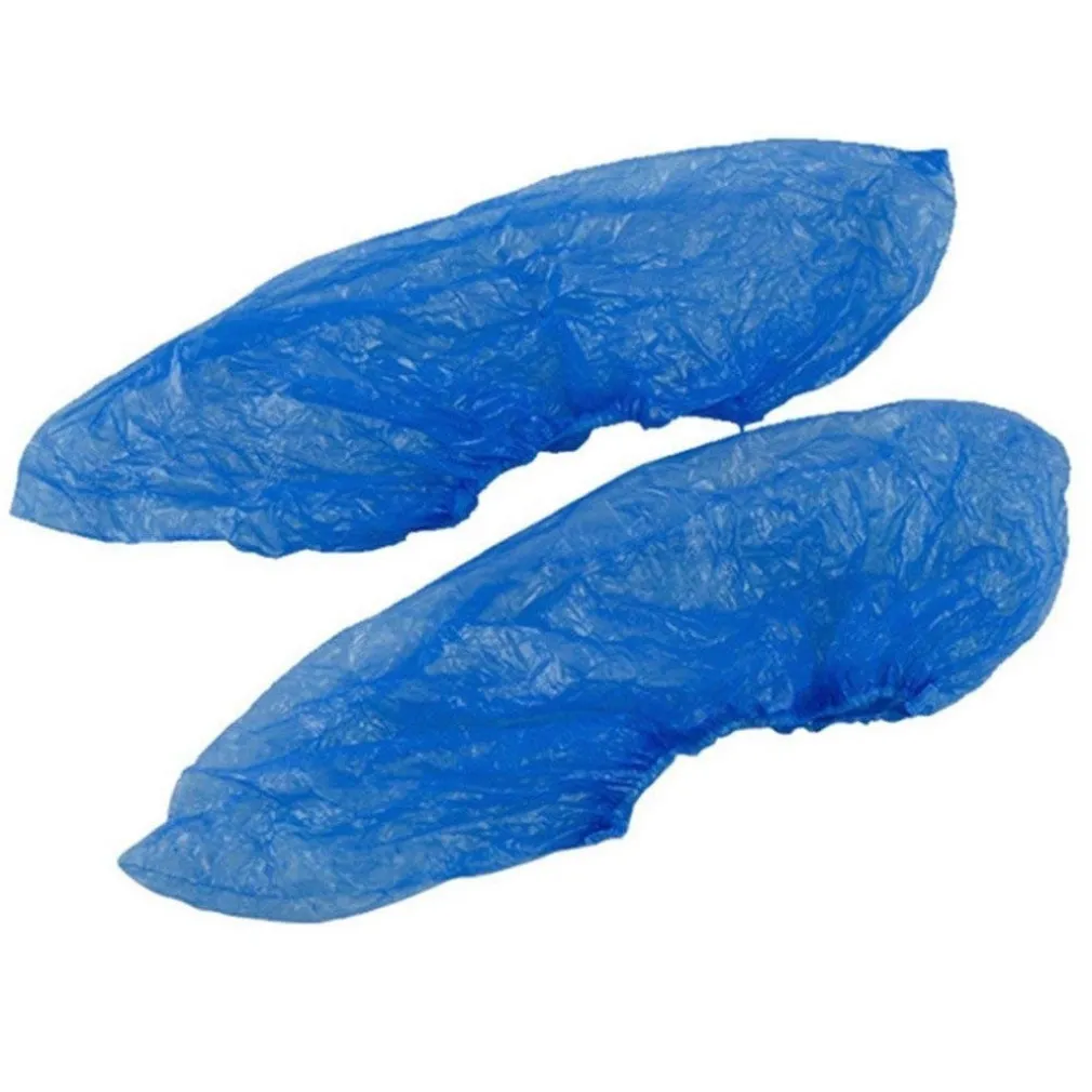 SET 100 COPRISCARPE IN PLASTICA BLU IMPERMEABILI MONOUSO PANTOFOLE PULIZIA MEDICA