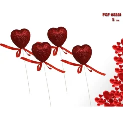 SET 8 CUORI GLITTERATI IN POLISTIROLO CON STAND SPILLONE 5CM SAN VALENTINO 68331