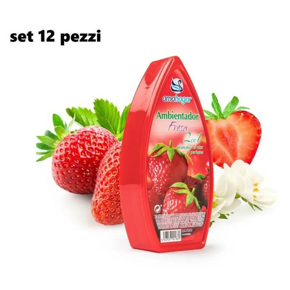 SET 12 DEODORANTI GEL PROFUMO AMBIENTE ASSORBI ODORI FRAGRANZA FRAGOLA