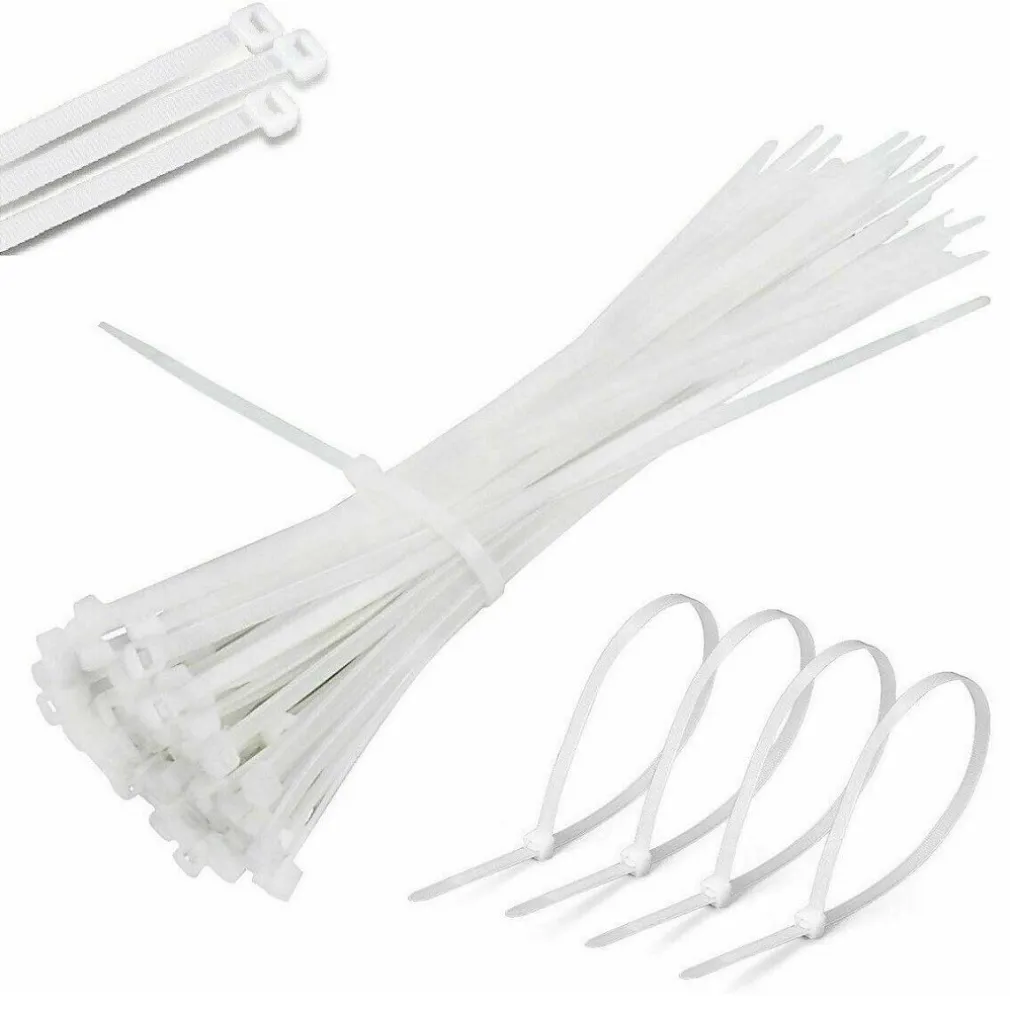 SET 100 FASCETTE PLASTICA PER CABLAGGIO 7,6X370MM STRINGI CAVO BIANCHE ETQ76370B