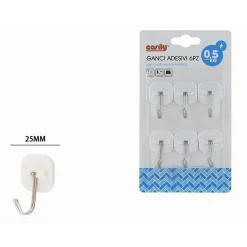 SET 6 GANCI APPENDINI ADESIVI PARETE CASA BAGNO ATTACCAPANNI GANCIO ACCIAIO 87368