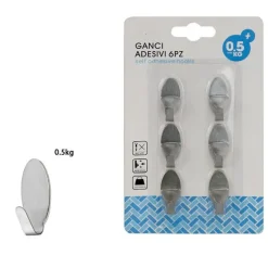 SET 6 GANCI APPENDINI ADESIVI PARETE CASA CUCINA BAGNO ATTACCAPANNI OVALI 59666