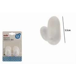SET 2 GANCI APPENDINI PARETE ADESIVI CASA CUCINA BAGNO ATTACCAPANNI BIANCO 87016
