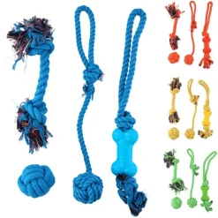 SET 4 GIOCATTOLI CANI CORDA PALLA PALLINA GIOCATTOLO CANE DA MASTICARE 4 COLORI