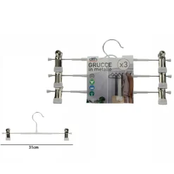 SET 3 GRUCCE PANTALONI IN METALLO BIANCHE ARMADIO CLIP ANTISCIVOLO GONNE SHORTS