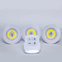 SET 3 LUCI LED COB CON TELECOMANDO LUCE REGOLABILE LAMPADA DISCO ARMADIO TX-9728