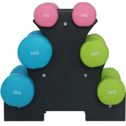 SET 6 MANUBRI PALESTRA CON STAND APPOGGIO 2X1KG +2X2KG +2X3KG PESI SPORT FITNESS
