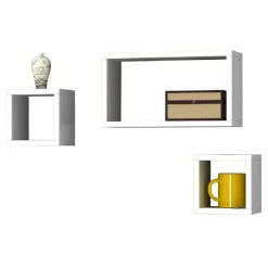 SET 3 MENSOLE CUBI A PARETE IN LEGNO MDF SCAFFALE LIBRERIA MENSOLA VARI COLORI