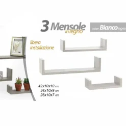 SET 3 MENSOLE DA PARETE MODERNE DESIGN CON BORDI MENSOLA SCAFFALE LEGNO BIANCO