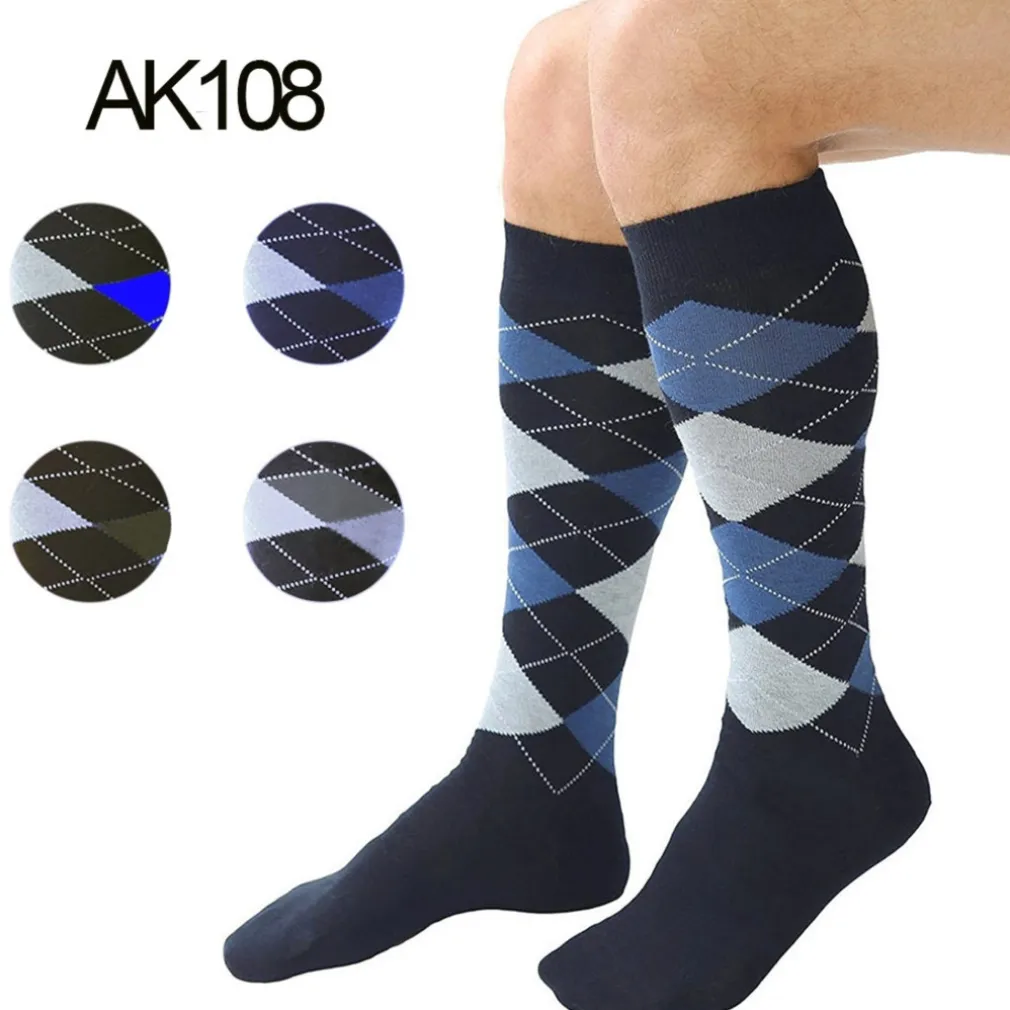 SET 12 PAIA CALZE CALZINI LUNGHI PER UOMO COTONE COLORI ASSORTITI ROMBI AK-108